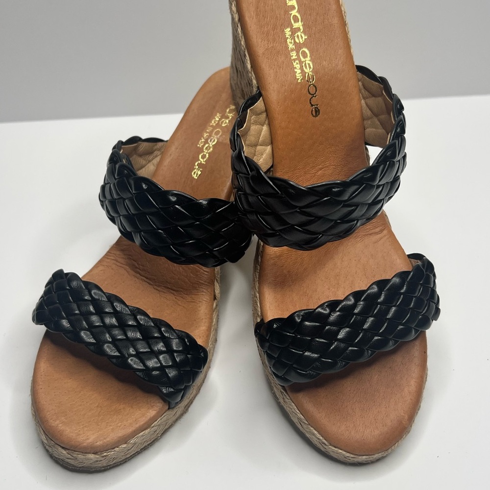 Andre Assous Black Woven Wedge Sandals